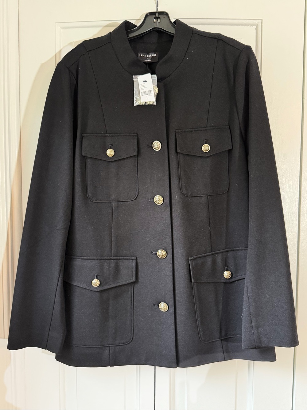 Lane Bryant Black Military-Style Button Ponte Jacket; NWT